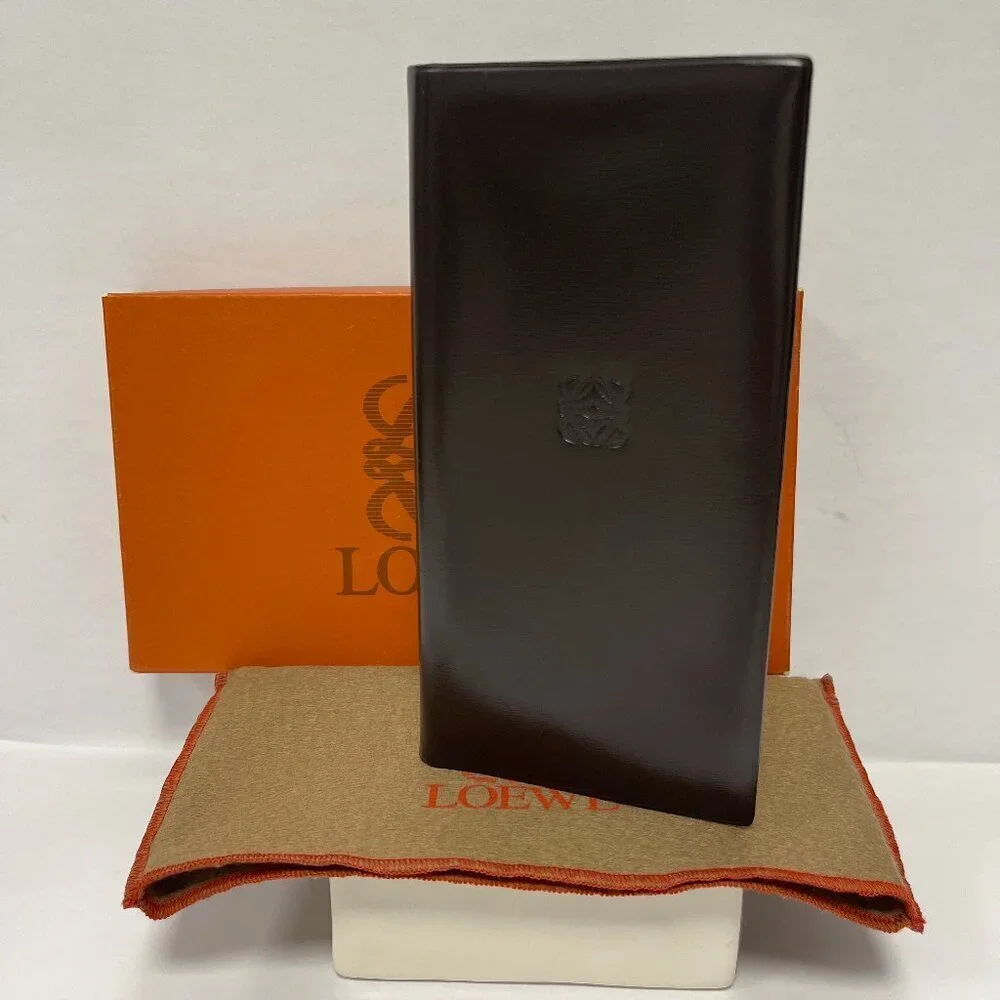 Loewe Men's Dark Brown Nappy Lambskin Long Bifold Wallet - Preowned